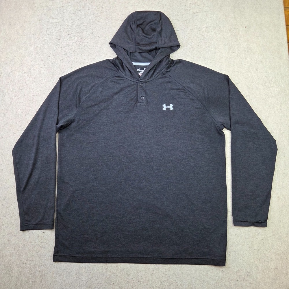Under Armour 1/4 Snap Hoodie Mens XL Black Lightweight Pullover HeatGear Stretch